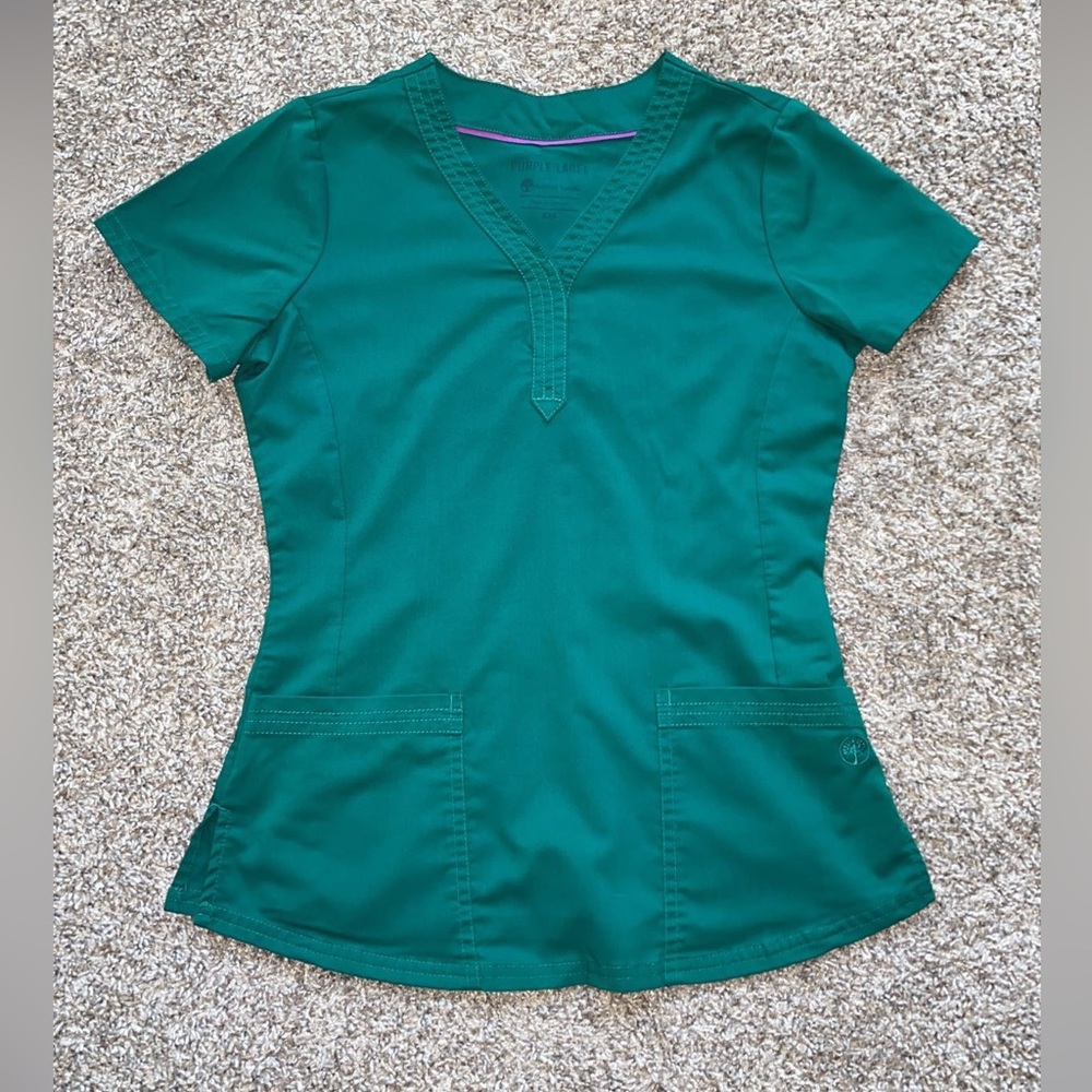 XXS Purple Label By Healing Hands Green Women's Jane Y-Neck Solid Scrub Top